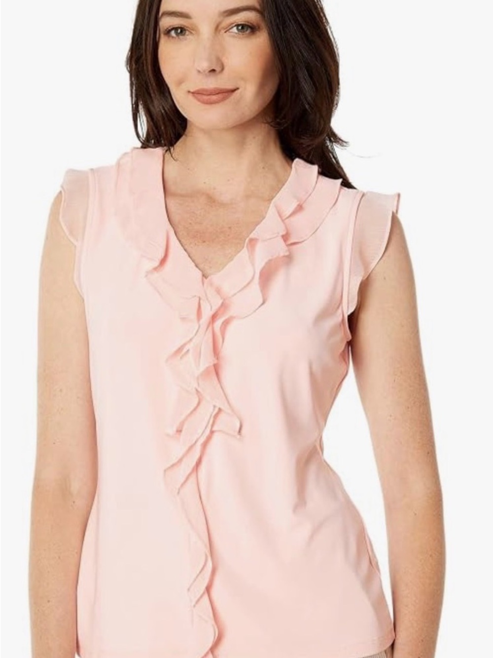 Tommy Hilfiger Pink Ruffle V-Neck Sleeveless Blouse